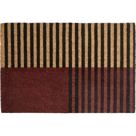 Zerbino di benvenuto in fibra di cocco antiscivolo 40 x 60 cm con retro in PVC Motivo a strisce Marrone e beige Tuksuk