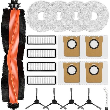 Lot de 18 Accessoires pour Robot Aspirateur Xiaomi Robot Vacuum X20 Max / X20 Pro, Pièces de Rechange avec 1 Brosse Principale, 4 Lingettes, 4 Sacs à Poussière, 4 Filtres, 4 Brosses Latérales (1/5)
