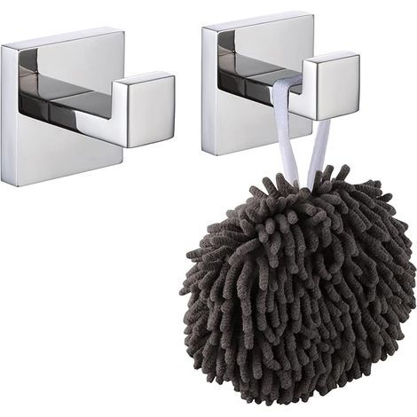 Paquete de 2 ganchos de pared cuadrados para ropa, abrigos, baño, cocina, garaje, acero inoxidable SUS 304, cromo pulido (5,5 x 5,5 cm) (1/3)