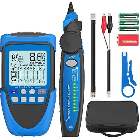 RJ45 Network Cable Tester Two Modes Network Cable Tester with PoE Function Ethernet Line Tester with LCD Display and Storage Bag Wire Tracker Multifunction (1/5)