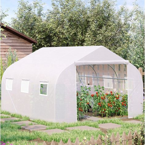 Serra tunnel, protezione UV, finestre arrotolabili, porta con zip, metallo bianco (1/5)