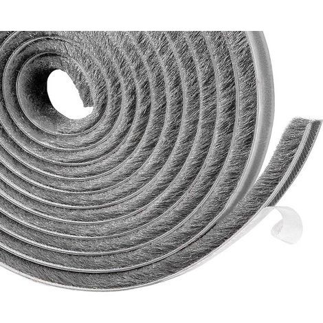Joint d'étanchéité à brosse pour porte - Bande anti-courant d'air auto-adhésive 9 mm x 15 mm x 5 m - Pour portes, fenêtres, isolation phonique et protection contre le vent (1 pièce) gris1pcs (1/5)