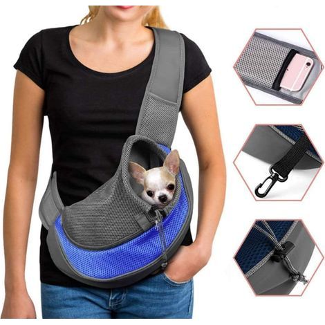 Sac à Bandoulière pour Chien et Chat Réglable avec Pochette en Filet Respirant - Sac de Transport Portable pour Petits Animaux (1/5)