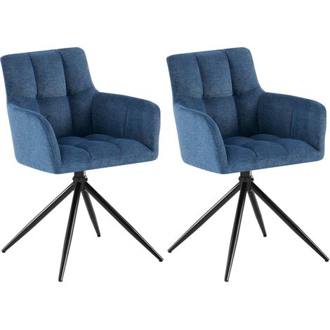 Lot de 2 chaises de salle à manger moderne et confort mécanisme de rotation à 180° en tissu bleu foncé et métal 100007585 (1/5)