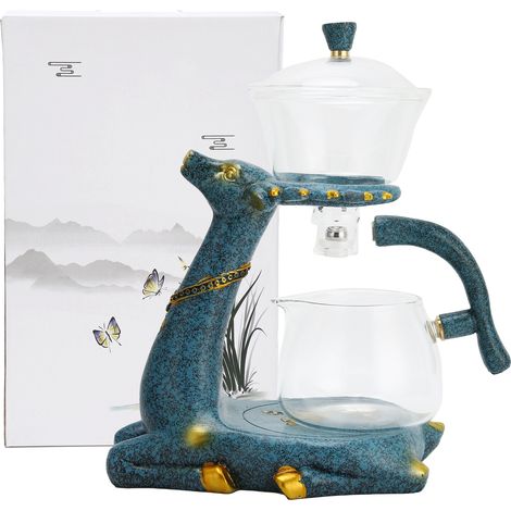 Théière magnétique en verre borosilicate haut de gamme avec support cerf pour café, décoration maison et salon de thé. (1/5)