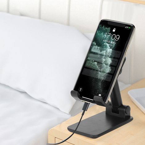 Support réglable et pliable pour téléphone et tablette, miroir de bureau inclinable - Noir