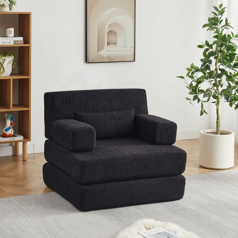 Canapé-lit 2 en 1, canapé modulable en chenille, lit d'appoint pliable avec structure en fer, canapé une place réglable pour salon, chambre, bureau (1/5)