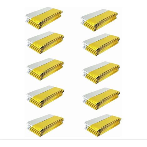 10 Pcs Couverture de Survie, 210cm x 160cm Couverture Survie Extra Large Argent Doré Couverture Kit de Survie Thermique de Premier Secours pour Le Bivouac Camping, Le Survivalisme