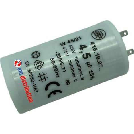 Ducati Energia – Condensateur 4,5µF pour moteur de volet roulant 15 à 17 Nm – Cosses Faston 2.8 mm – Durée de vie 10 000 heures – Compatible Somfy et Simu