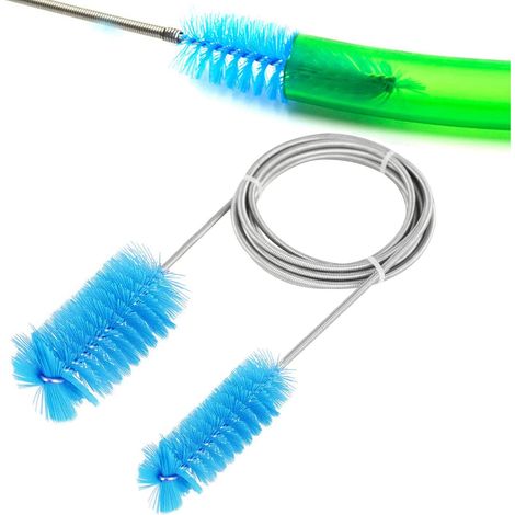 Brosse de nettoyage pour aquarium 155 cm Plume en acier inoxydable Brosse flexible double extrémité Brosse pour tuyau d'aquarium Brosse de tuyau Filtre Brosse pour tubes à essai Pailles Bleu (1/5)