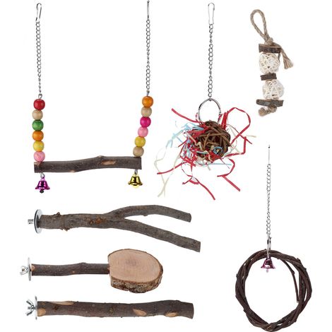 Ensemble de jouets à mâcher pour oiseaux, balançoire et perchoir pour perroquets, accessoires pour cage à oiseaux (7 pièces) (1/5)