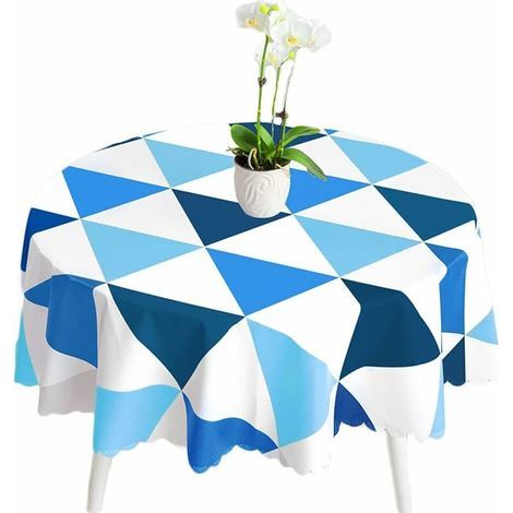 Nappes Nappe Rectangulaire PVC Essuyable Tissu de Table Etanche Anti-Tâche Facile à Nettoyer Nappe Treillis Triangulaire de Style Nordique Convient pour Intérieur Extérieur (Bleu, Ronde 140cm) (1/4)