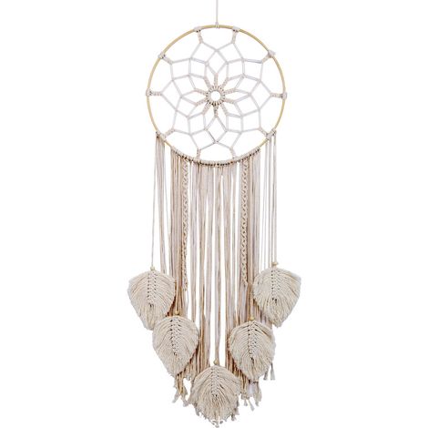 Attrape-rêves en macramé, grande tenture murale, fait main, style bohème, pompons (1/5)