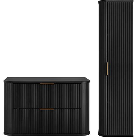 Ensemble un meuble 80 cm et une colonne 35/139 cm à suspendre GLAMOUR NOIR (1/5)