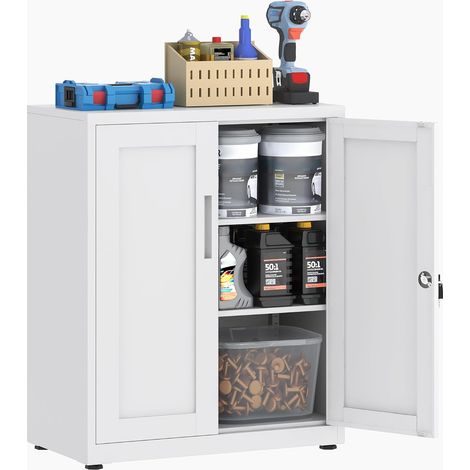 Metal Storage Cabinet, Lockable Garage Cabinet with 2 Shelves, Office Storage Cabinet with Adjustable Shelves for Office, Garage and Laundry Room, 40 x 75 x 36 mm, White (1/5)