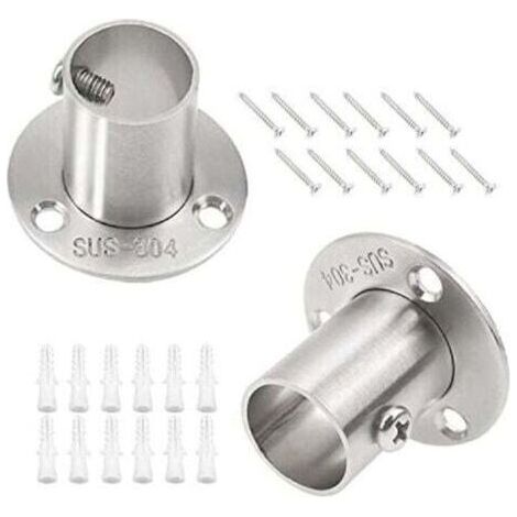 Lot de 4 supports de tringle de penderie pour tube de 22 mm, en acier inoxydable argenté, pour douche (1/3)