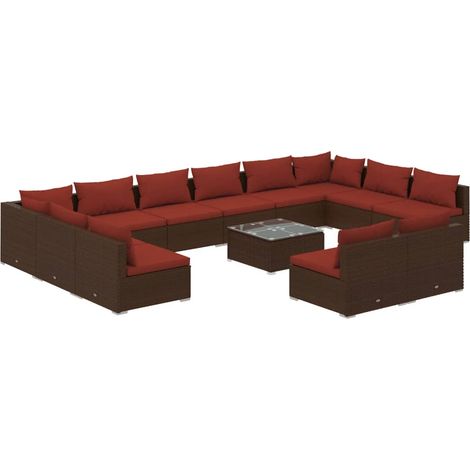 Maison Exclusive - 13-tlg. Garten-Lounge-Set mit Kissen Braun Pol (1/5)