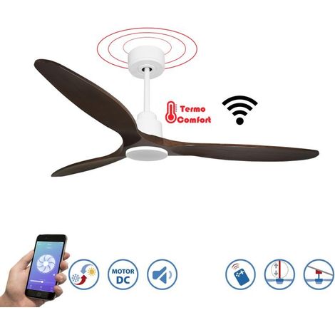 Tenerife - Super destratificateur et ventilateur DC 166 cm Blanc pales bois sombre sans Lumière 30 à 60 m²