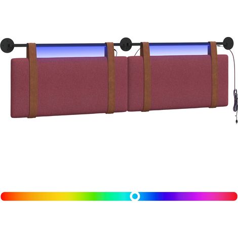 Hanging Headboard with LED Light Wine Red Antique PU vidaXL
