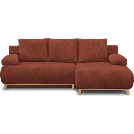 Canapé d'angle droit convertible - 3 places - MIKA - Tissu velours côtelé rouille - Coffre de rangement - 192 x 84 x 93 cm (1/5)