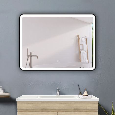 90 x 70cm Badspiegel Touch LED Wandspiegel Badezimmerspiegel Beleuchtung Beschlagfrei Kalt/Warmweiß dimmbar (1/5)