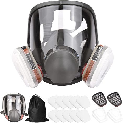 Wiederverwendbare 16-in-1-Vollgesichtsmaske, vollständiger Schutz vor Gasen und organischen Dämpfen, weites Sichtfeld für Lackier-, Polier-, Schweiß- und andere Anwendungen. (1/5)