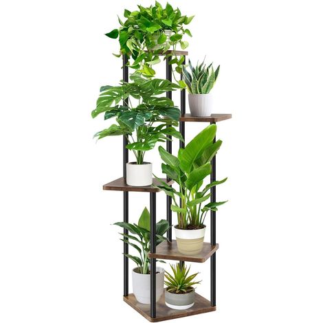 5 Niveaux Support pour Plantes D'intérieur, 106CM Haut Étagère pour Plantes D'extérieur Présentoir à Plantes en Bois pour Salon Terrasse Balcon Bohème Maison Jardin Plante Pot Décor (Noir) (1/5)