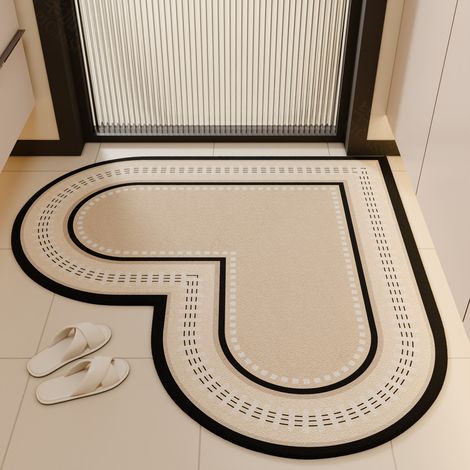 Badematte in Herzform 80 x 80 cm – Antirutschmatte für Bad aus Diatomeenerde, ultraabsorbierend mit umlaufender Bordüre, Cremestil