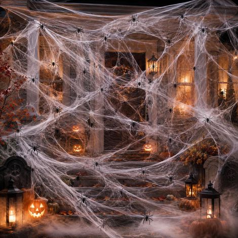 Lot de 30 toiles d'araignée en plastique - 60 g - Décoration effrayante pour Halloween - Pour extérieur, intérieur, jardin, table à manger, porte, plafond, fenêtre, maison hantée - Décoration (1/5)