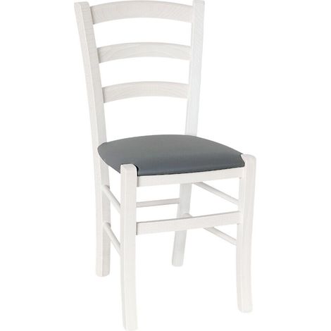 Sedia legno venezia bianco con seduta in similpelle grigio antracite