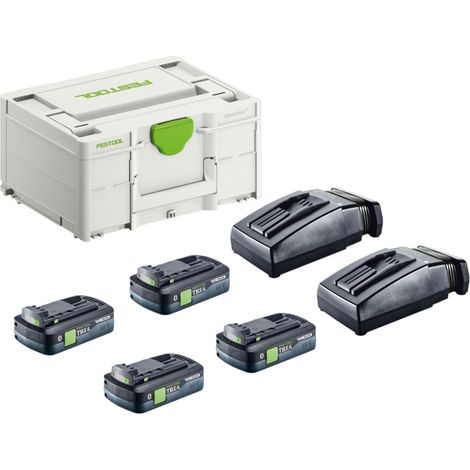 Kit d'alimentation Festool SYS 18 V 4xTBX4/2xTCL6 avec 4 batteries BP 18 TBX 4 C-ASI 18 V 4,0 Ah (4x 578745) + 2 chargeurs TCL 6 (2x 201135) + Systainer