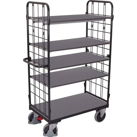 VARIOfit Etagenwagen, hoch, Stirnwände vergittert mit 5 Etagen 1000x600mm Anthrazitgrau RAL 7016