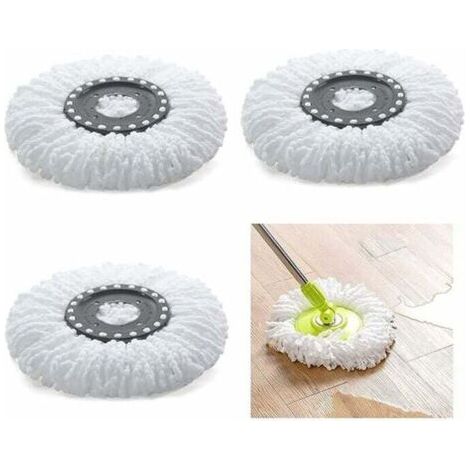 -3Pcs Têtes Microfibre Balai, Mop Heads, Tête de Vadrouille Rechange Rond Têtes Mop Rotation à 360 pour Balais Serpillère Rotatif 360°(Diamètre 16 cm) (1/4)