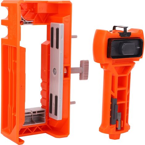 Kit pose penture et serrure plastique orange avec gabarit réglable, outil mortaiser, foret, tournevis, clé hex, boîte, 2 notices (1/5)