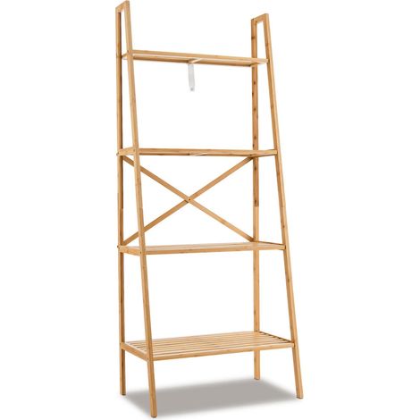 Étagère échelle bibliothèque rangement 4 niveaux en bambou naturel avec sécurité anti-basculement pour salon et bureau (1/5)