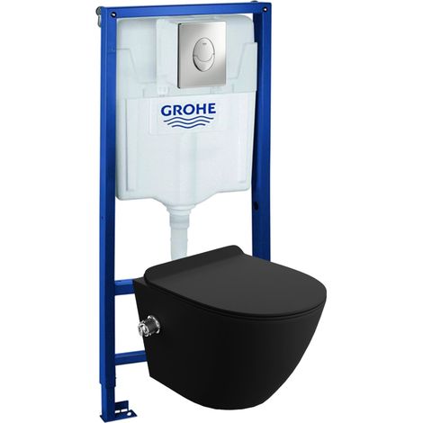 GROHE Bâti-support Skate Air + Lavita WC Salto Black suspendu noir sans bord + panneau de commande Delta 25 chrome  Kit complet WC