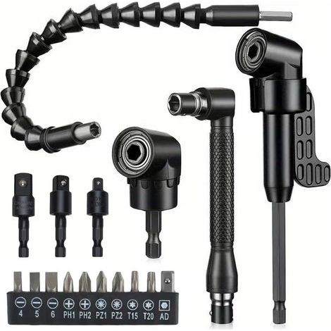 Kit de 8 Embouts Noirs et 105 Adaptateurs Angulaires L à 90°, Support Flexible Universel 360° pour Visseuse Électrique, Accessoire Compatible Clé à Chocs (1/5)