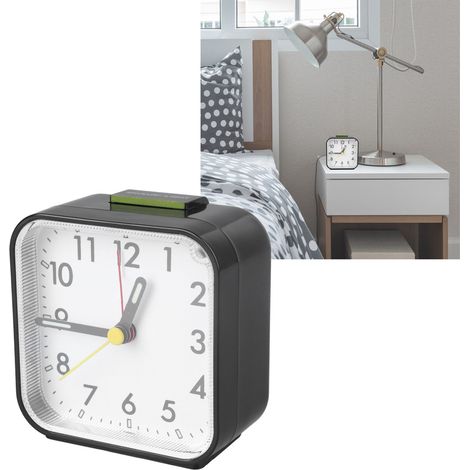 Kreativer quadratischer Wecker, eleganter geräuschloser Wecker, Nachttischwecker, Tischwecker, schwarz. (1/5)