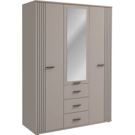 Armoire Sigma 3 portes avec miroir et tiroirs - Bois MDF cachemire et décor noir - 135 x 191 x 55 cm - Livraison gratuite (1/5)