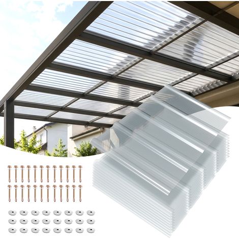 Randaco 10 láminas onduladas FRP transparentes 90x60 cm, grosor 1 mm, anti-UV e intemperie, con tornillos, para invernadero carport (1/5)