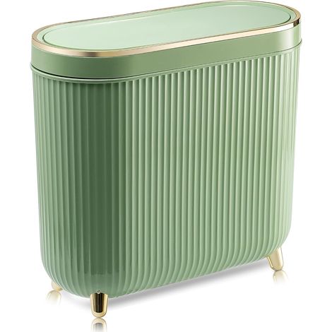 Poubelle Salle De Bains Avec Couvercle - 12 L - Couvercle À Pression - Forme Ovale Étroite - Polypropylène - Vert Menthe (1/5)