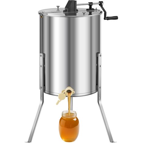 VEVOR Extracteur de Miel Manuel a 4/8 Cadres Centrifugeuse Separateur Miel Acier Inox avec Couvercle Transparent, Support Reglable en Hauteur, Equipement deExtraction de Nid deAbeilles pour Apiculture
