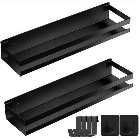 Lot de 2 Etagere Douche sans Percage Salle Bain Étagère Etageres Murale 30cm Acier Inoxydable Noir (1/4)