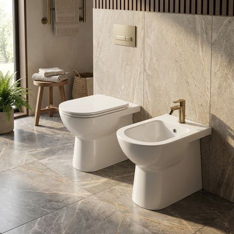 Coppia sanitari in ceramica a filo parete - WC + Bidet - Gemma 2 Ceramica Dolomite (1/5)