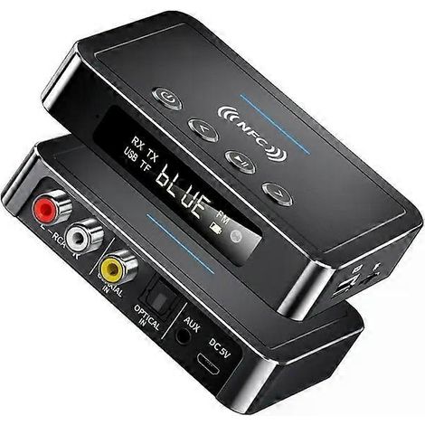 Récepteur/émetteur Bluetooth 5.0, prend en charge la radio FM stéréo, l'AUX, la prise jack 3,5 mm, le RCA, les appels mains libres par fibre optique, l'adaptateur audio Bluetooth NFC et est compatible (1/5)