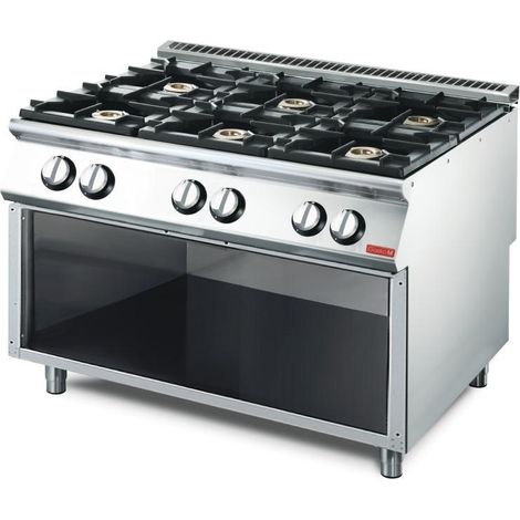 Fourneau gaz 6 feux vifs 700 sur placard ouvert GM70/120PCG - 1200 x 770 x 850 mm - Gastro M (1/2)