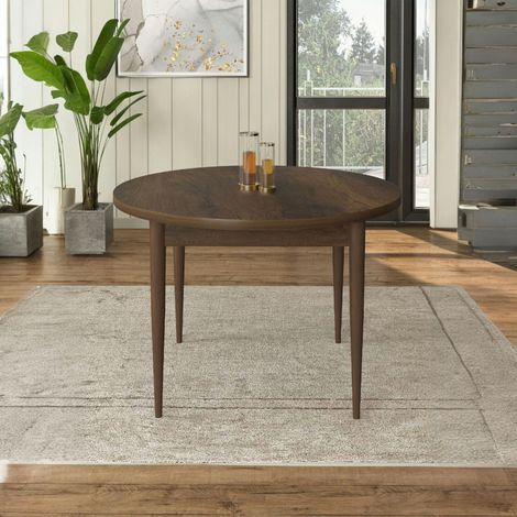 Table à manger ronde effet bois foncé Ø90 cm LUNOR