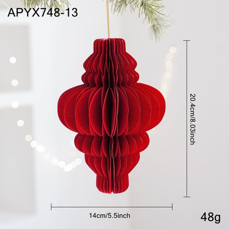 Ornement de Noël sphère lanterne rouge velours 20,4 cm série festive (1/2)