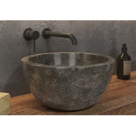 Vasque ronde LEYLA GREY à poser 40 x20 cm en pierre