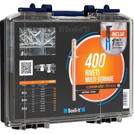 SCELL-IT Coffret de 400 rivets multi-serrages avec pince E500RH - COF500 (1/3)
